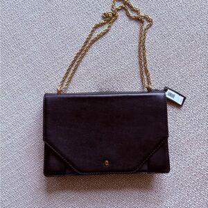 Banana Republic Black Leather Clutch with Gold Chain